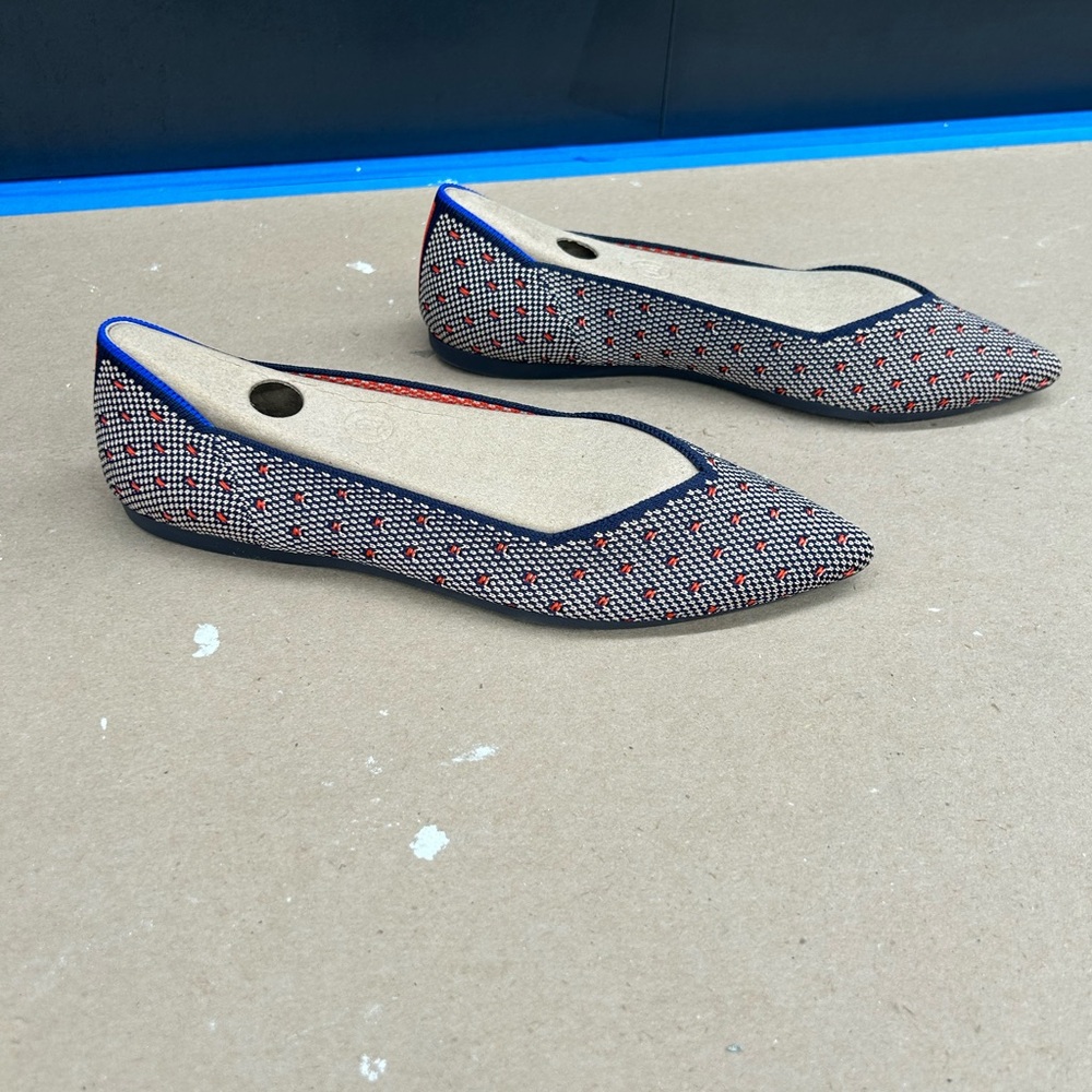 Rothy's Navy, Red & White Pointed Toe Flats